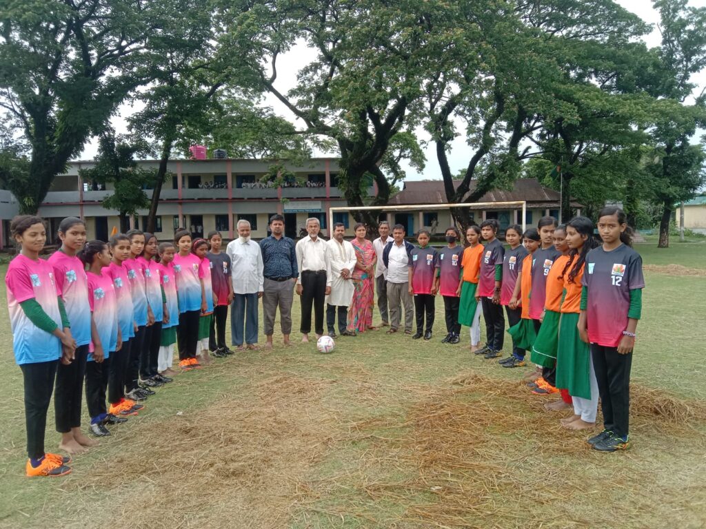 The CREA girls' football team takes the field in Sunamganj
